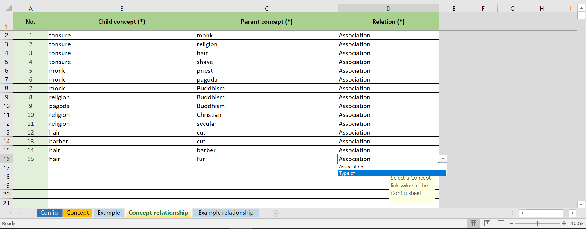 Type data in template excel