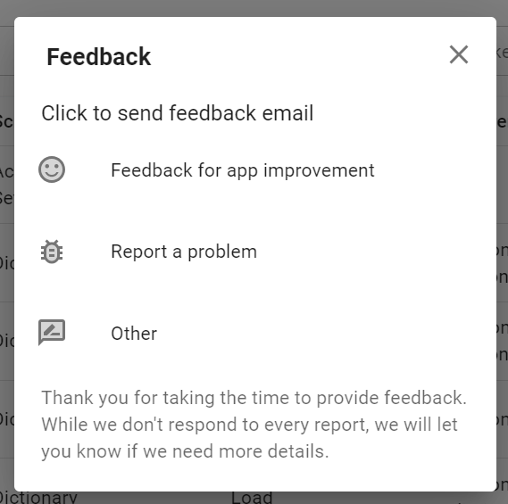 Feedback dialog