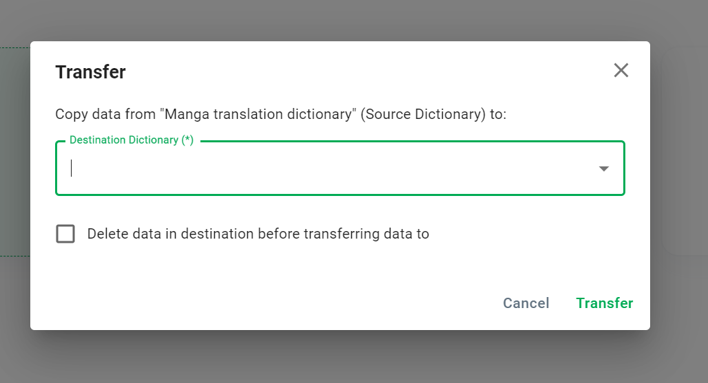 Transfer dialog