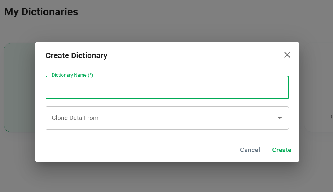 Create Dictionary dialog