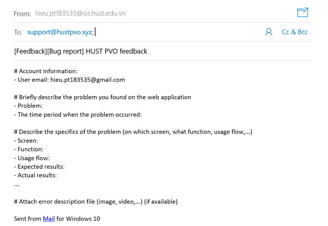 Report a problem template email